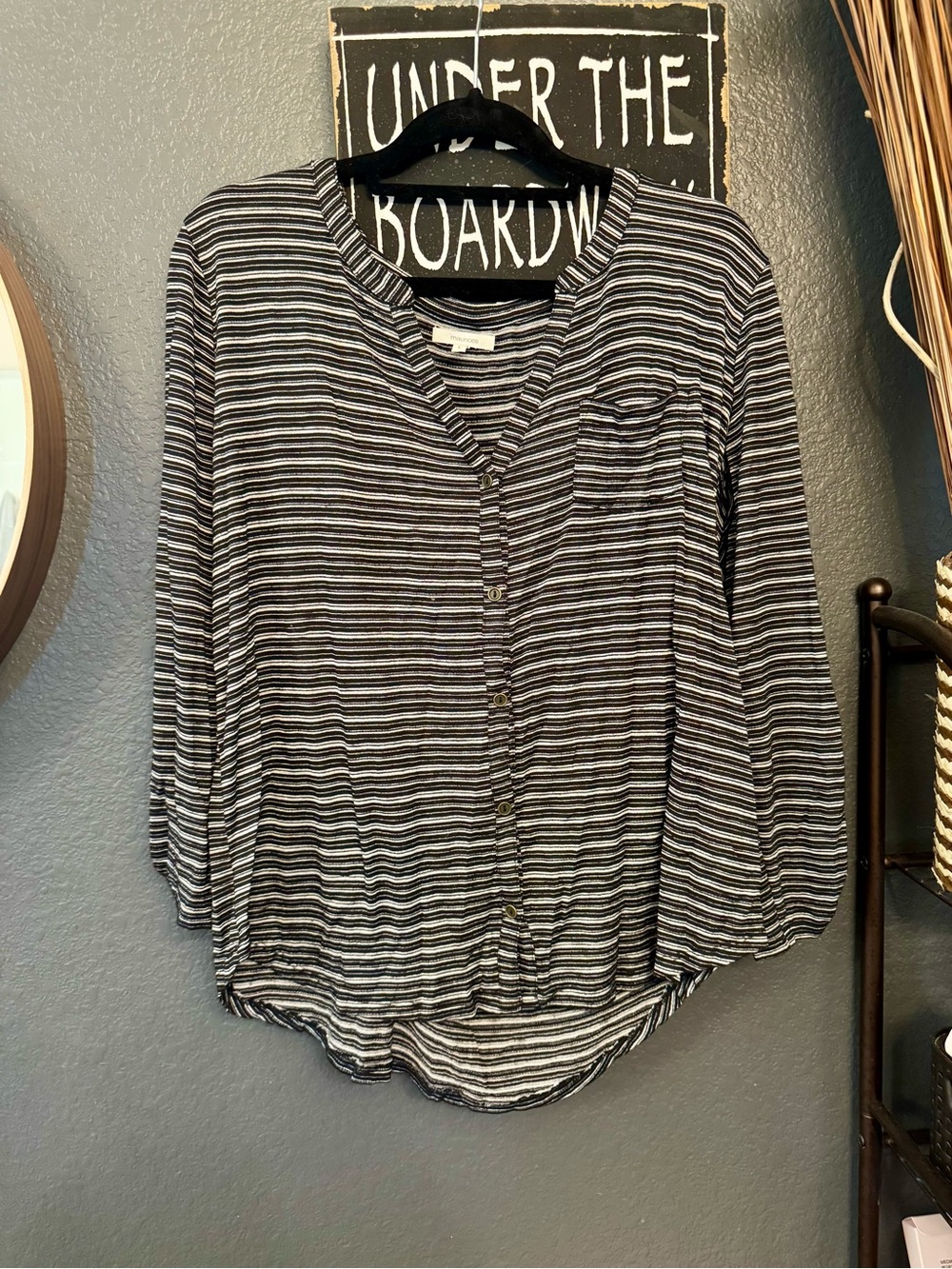 Maurices Large Striped Button-Front Women's Top in Black and White